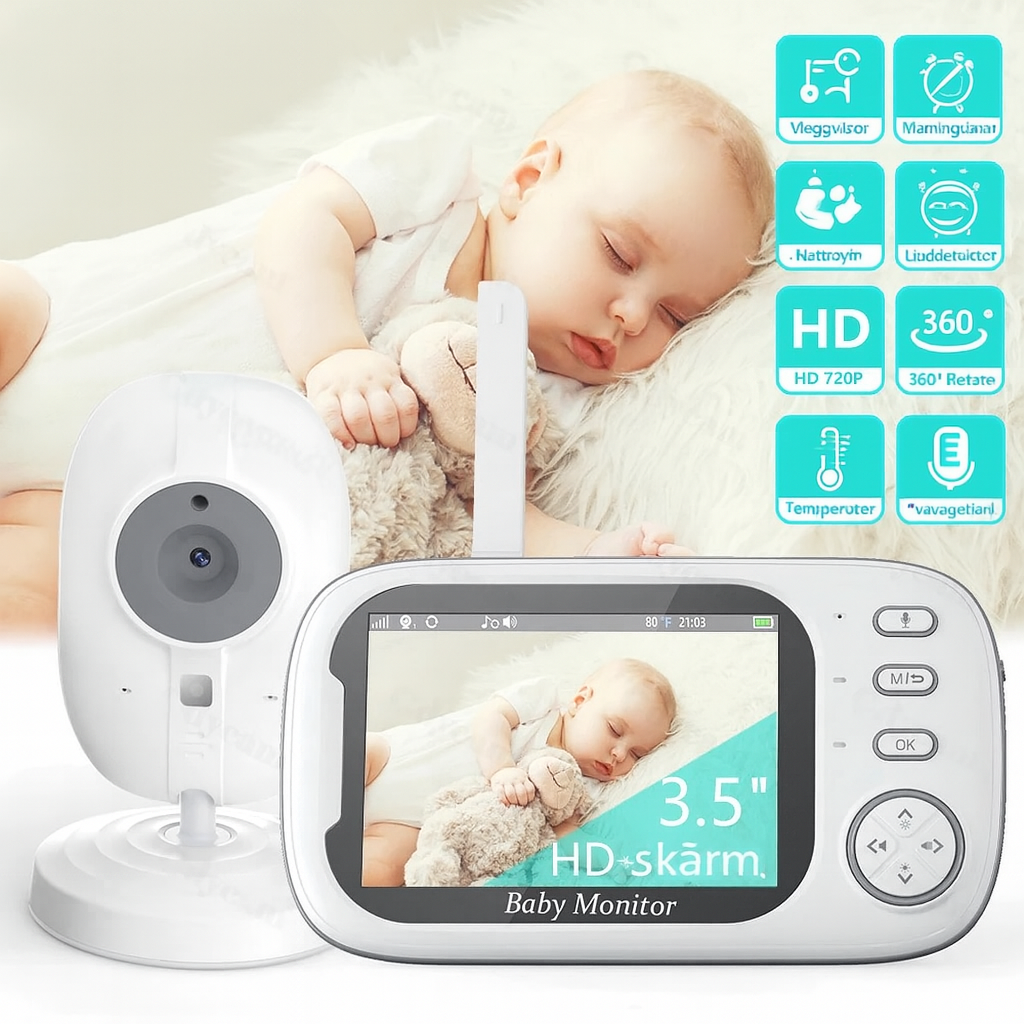 Trådlös babymonitor med mörkerseende och temperaturövervakning